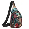 Bolsa de Peito Feminina com Alça Única | Estampa Floral, Oxford Impermeável, Multibolsos
