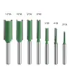 Juego de 7 Piezas de Brocas Verdes Rectas de Vástago de 1/4", de Filo Único y Doble, para Fresadora de Madera de Aleación, para Ranurar y Recortar