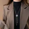 Cadena de Tirar Nieve Dorada Copo de Nieve de Circonita Perla Ojo de Tigre Collar de Cadena de Tirar con Cuentas Cadena de Suéter de Alta Gama Accesorio