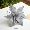 Flor de Navidad con purpurina dorada transfronteriza de 25 cm, flor artificial de terciopelo con lentejuelas, decoración navideña, accesorio para corona de árbol de Navidad