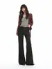 YECHUAN# Traje de Falda de Pierna Antiadherente Pantalones Acampanados para Mujer Nuevo Persona Pequeña Cintura Media-Baja Marrón Adelgazantes Pantalones Largos hasta el Suelo