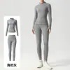 Nuevo Conjunto de Yoga para Mujer Cuello Alto Manga Larga con Agujeros para Pulgar Bolsillos Adelgazantes Sensación de Segunda Piel Conjunto de Dos Piezas para Pilates