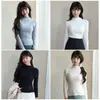 Camiseta básica de punto con cuello semi-alto y volantes para mujer, corte ajustado, suéter versátil de manga larga, adecuado para otoño e invierno, nuevo modelo 2026