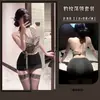 Lencería Talla Grande Tentación de Secretaria Estampado de Leopardo Sexy Escote Bajo Puro Deseo Conjunto de Dos Piezas Falda Corta Coqueto 9545