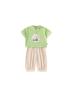 Envío Gratis Ropa Infantil Para Niñas Conjunto de Verano Estampado de Dibujos Animados Manga Corta Color Sólido Casual Conjunto Infantil de Dos Piezas con Pantalones Cortos