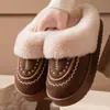 Zapatillas de Algodón Peludas de Suela Gruesa Otoño Invierno 2026 para Mujer Bordado Retro Más Terciopelo Cálido Ropa para el Hogar Ropa de Exterior Punta Cerrada Felpa