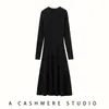 Vestido de Cachemira 26 Otoño/Invierno Nuevo para Mujer, de Cuello Redondo Medio Alto, Largo por Encima de la Rodilla, Ajustado, de Lana