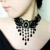 Accesorios Temáticos Oscuros para Adultos, Gargantilla de Encaje Negro, Joyería de Cristal, Cadena para Clavícula Hecha a Mano, Collar Peculiar para Cosplay