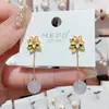 Nuevos Pendientes Largos de Ágata con Pétalos Esmaltados Estilo Chino para Mujer con Sentido del Diseño Elegante Moda Pendientes con Pasador de Plata Nueva Moda 2025