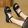 Sandalias de Perlas Estilo Francés Combinadas con un Vestido, Nuevos Zapatos de Playa de Suela Gruesa para Mujer Verano 2026 Estilo Hada que Aumentan la Altura