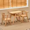 Mesa de Chá Pequena para Varanda de Madeira Maciça Doméstica Nórdica Mesa de Chá de Negociação de Designer de Combinação de Mesa e Duas Cadeiras de Rattan para Lazer