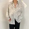 Camisa Floral Retro de Manga Larga Estilo Hong Kong para Hombres y Mujeres, Estilo Perezoso, Caída Suelta, Seda Helada Delgada, Nicho, Camisa Protectora Solar para la Playa