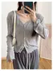 Cardigan Protetor Solar de Seda de Gelo Macio e Pegajoso com Camisola Cobertura para Ar Condicionado para Mulheres Verão Estilo Fino 2026 Novo Top de Tricô de Manga Longa