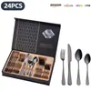 Modelo Novo 26 Anos Conjunto de Talheres de Aço Inoxidável Transfronteiriço Restaurante Ocidental 1010 Faca de Bife, Garfo, Colher Conjunto de Caixa de Presente de 24 Peças