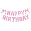 Banner de Decoração de Festa de Aniversário Tema Menina Laço Rosa Transfronteiriço Topper de Bolo Decoração Suspensa Espiral com Laço