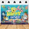Banner de Cumpleaños de Bob Esponja Nuevo Dibujo Animado Transfronterizo Foto Niños Niñas Fiesta de Cumpleaños Decoración Tela de Fondo Fotografía