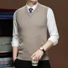 Colete Masculino de Lã 6 Peças Outono Inverno Meia-Idade e Jovem Gola V Tamanho Plus Pulôver Formal Tricotado Colete Sem Mangas Casual