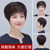 Peluca de pelo corto para mujer, hecha de cabello humano real, peluca de cabeza completa para señoras de mediana edad y mayores, peluca estilo mamá, cabello real natural