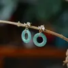 Aliexpress Suprimento Brincos de Donut de Jade Natural Grau A Água Azul Laço Brincos de Ouro 14K Brincos Simples Femininos