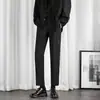 Calça de terno masculina para primavera e outono, calça simples de caimento solto slim fit, calça casual masculina da moda estilo coreano, perna reta, perna larga