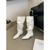 Botas altas plisadas de nuevo estilo europeo y americano para mujer otoño/invierno 2026, versátiles con tacón grueso y puntera cuadrada, botas largas adelgazantes