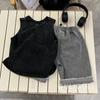 Verão infantil vintage velho preto algodão bonito meninos sem mangas solto camiseta infantil colete moderno top