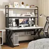 Mesa de Computador Mesa de Estudo Mesa de Escritório Conjunto Completo com Mesa e Cadeira Painel Perfurado Mesa Gamer Estante de Chão
