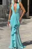 Europeo y Americano Comercio Exterior Transfronterizo Sexy Amazon Nuevo Producto Estilo Europeo y Americano Ropa de Mujer Vestido Largo Ajustado de Alta Gama Vestido de Color Sólido