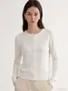 Cárdigan de Punto de Manga Larga con Cuello Redondo Hueco Versátil de Gama Alta para Mujer Otoño Temprano Ropa Exterior de Estilo Minimalista Relajado Top Corto Chaqueta