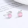 Aretes de botón de ópalo de conejo lindo de plata esterlina 925 para mujer, estilo coreano simple para combinar con todo, aretes para el cartílago de la oreja, joyería para la oreja con temperamento de personalidad
