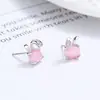 Lindos Aretes de Gato Conejo Piedra Ojo de Gato para Mujer Plata de Ley 925 Nuevo Estilo Coreano Moda Clavos de Oreja Joyería de Oreja Simple ins