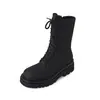 Nuevas Botas Martin con Cordones Estilo Vintage Británico Combinan con Todo Punta Redonda Botines de Trabajo para Mujer Piel Genuina Pequeño Aumento de Altura Suela Gruesa