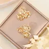 Pendientes Metálicos de Moda Creativa Estilo Ins Calados Corazón Estéreo Forma Geométrica Pétalos Estrella de Cinco Puntas Pendientes de Estilo Simple para Mujer