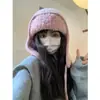 Chapéu de Lã Tricotado Estilo Coreano Inspirado na Atmosfera de Inverno para Mulheres, Chapéu Aviador Quente Protetor de Orelhas para Outono e Inverno, Chapéu Trapper de Esqui