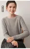 Suéter de Punto Grueso 100% Cachemir Otoño Invierno para Mujer Hombro de Silla Cuello Redondo Capa Base Pulóver de Punto Top Versátil