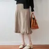 Nueva Falda de Lana 100% con Dobladillo Fruncido Otoño/Invierno para Mujer, Cintura Alta Elástica, Cubre Cadera, Tejida, de Longitud Media, Plisada, Venta al por Mayor