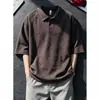 Camisa polo de manga corta para hombre, color gris oscuro texturizado, camiseta de verano de alta gama estilo 'old money', holgada, casual, de media manga