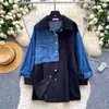 Moderna camisa vaquera retro de retazos para mujer, de manga larga, corte holgado, top versátil y elegante para el trabajo, Otoño 2026