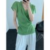 Moda de Verano 2026 Versátil Nuevo Estilo Elegante Cuello de Encaje Cruzado Estilo Francés Camisa Top para Mujer de Moda