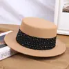 Outono e Inverno Novo Retrô Britânico Fita com Strass Elegante Versátil Chapéu Plano Estilo Coreano Fashionável Chapéu Casual