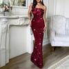 Diyun Vestido de Noche Elegante Europeo y Americano Sin Tirantes Sexy Largo Ropa para Mujer Otoño e Invierno 2025 Sitio Independiente de Amazon