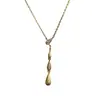 Minimalismo Francés ~ Collar con Colgante de Gota de Agua Cepillada en Forma de Y con Diamantes Brillantes y Cadena para Clavícula Chapada en Oro K de Extrema Finura para Mujer, Lujo Accesible y Sentido de Alta Gama