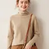 Suéter de cachemira con cuello alto para mujer, cachemira de cabra de color liso, manga larga, moderno y versátil, en blanco y verde claro