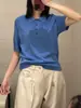 Camisa Polo de Punto de Mezcla de Lana Ajustada Marca C Marrón Azul Tejido 26 Nuevas Llegadas de Primavera 1327184004