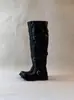 Versão em couro de boi estilo deserto retrô botas de cavaleiro desgastadas bico redondo salto grosso cinto com fivela botas de motociclista acima do joelho botas longas empilhadas