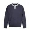 Roupas Vintage 25 Outono/Inverno Novo Retro Americano Estilo Old Money Bloco de Cores Gola Henley Suéter Quente Pulôver
