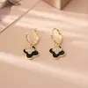 Pendientes de Trébol de Cuatro Hojas Negros Estilo Chica Popular, Diseño Único de Nicho, Pendientes de Moda de Gama Alta, Pendientes Tridimensionales Estilo Celebridad de Internet