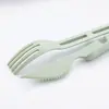 Paja de trigo tres en uno cuchillo y tenedor cuchara portátil para el hogar cuchara de plástico Tenedor trigo juego de cubiertos para comida occidental al por mayor