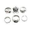 Anillo Europeo y Americano Popular Estilo Oscuro para Hombre Heavy Metal Punk Calavera Exagerada Póker Payaso Redondo de 6 Piezas