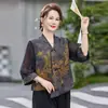 Blusa de Chiffon com Mangas Três Quartos para Mulheres de Meia-Idade e Idosas, Novo Verão 2026 Slim Fit Novo Estilo Chinês Estilo Nacional Conjunto de Tops